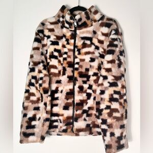 Rebecca Elliott Faux Fur Jacket with Faux Leather Trim - Size Medium